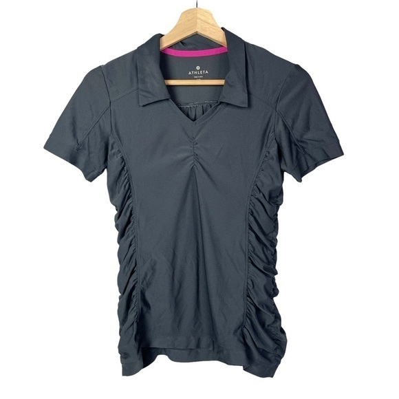 Athleta Gray Ruched Side Birdie Short Sleeve Golf Polo XS - Picture 1 of 4